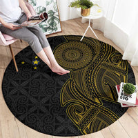 Niue Polynesian Hiapo Tattoo Art Round Carpet Half Style Black Gold Color - Polynesian Pride