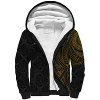 Niue Polynesian Hiapo Tattoo Art Sherpa Hoodie Half Style Black Gold Color LT03 Unisex Black - Polynesian Pride