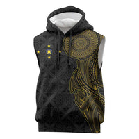 Niue Polynesian Hiapo Tattoo Art Sleeveless Hoodie Half Style Black Gold Color LT03 Black - Polynesian Pride