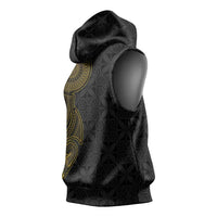 Niue Polynesian Hiapo Tattoo Art Sleeveless Hoodie Half Style Black Gold Color LT03 - Polynesian Pride
