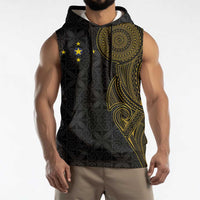 Niue Polynesian Hiapo Tattoo Art Sleeveless Hoodie Half Style Black Gold Color LT03 - Polynesian Pride