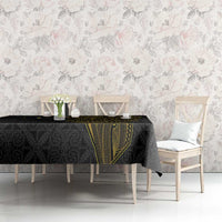 Niue Polynesian Hiapo Tattoo Art Tablecloth Half Style Black Gold Color - Polynesian Pride