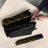 Niue Polynesian Hiapo Tattoo Art Umbrella Half Style Black Gold Color - Polynesian Pride