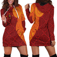 Niue Polynesian Hiapo Tattoo Art Hoodie Dress Half Style Red Yellow Color LT03 - Polynesian Pride