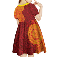 Niue Polynesian Hiapo Tattoo Art Kid Short Sleeve Dress Half Style Red Yellow Color LT03 - Polynesian Pride