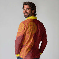 Niue Polynesian Hiapo Tattoo Art Long Sleeve Polo Shirt Half Style Red Yellow Color LT03 - Polynesian Pride