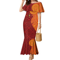 Niue Polynesian Hiapo Tattoo Art Mermaid Dress Half Style Red Yellow Color LT03 Women Red - Polynesian Pride
