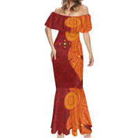 Niue Polynesian Hiapo Tattoo Art Mermaid Dress Half Style Red Yellow Color LT03 - Polynesian Pride