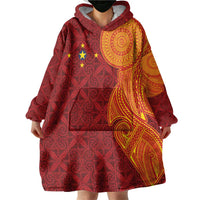 Niue Polynesian Hiapo Tattoo Art Wearable Blanket Hoodie Half Style Red Yellow Color LT03 - Polynesian Pride
