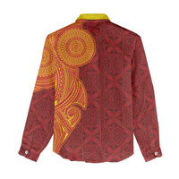 Niue Polynesian Hiapo Tattoo Art Women Casual Shirt Half Style Red Yellow Color LT03 - Polynesian Pride