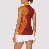Niue Polynesian Hiapo Tattoo Art Women Sleeveless Polo Shirt Half Style Red Yellow Color LT03 - Polynesian Pride