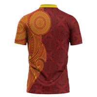 Niue Polynesian Hiapo Tattoo Art Zipper Polo Shirt Half Style Red Yellow Color LT03 - Polynesian Pride
