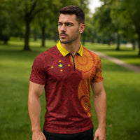 Niue Polynesian Hiapo Tattoo Art Zipper Polo Shirt Half Style Red Yellow Color LT03 - Polynesian Pride