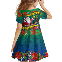 Personalised New Caledonia Christmas Family Matching Long Sleeve Bodycon Dress and Hawaiian Shirt Santa Claus and Kanak Flag Mix Poinsettia Maori Pattern LT03 - Polynesian Pride