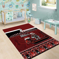 New Zealand Christmas Area Rug Meri Kirihimete Aotearoa Warrior on Waka with Maori Art Tattoo LT03 - Polynesian Pride