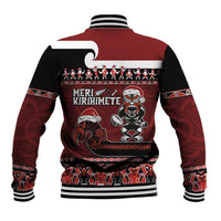 New Zealand Christmas Baseball Jacket Meri Kirihimete Aotearoa Warrior on Waka with Maori Art Tattoo LT03 - Polynesian Pride