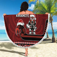 New Zealand Christmas Beach Blanket Meri Kirihimete Aotearoa Warrior on Waka with Maori Art Tattoo LT03 - Polynesian Pride