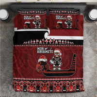 New Zealand Christmas Bedding Set Meri Kirihimete Aotearoa Warrior on Waka with Maori Art Tattoo LT03 Red - Polynesian Pride