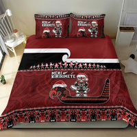 New Zealand Christmas Bedding Set Meri Kirihimete Aotearoa Warrior on Waka with Maori Art Tattoo LT03 - Polynesian Pride