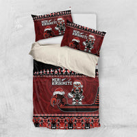 New Zealand Christmas Bedding Set Meri Kirihimete Aotearoa Warrior on Waka with Maori Art Tattoo LT03 US Twin 172cm x 218cm Red - Polynesian Pride