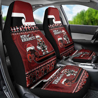 New Zealand Christmas Car Seat Cover Meri Kirihimete Aotearoa Warrior on Waka with Maori Art Tattoo LT03 - Polynesian Pride