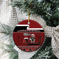 New Zealand Christmas Ceramic Ornament - Meri Kirihimete Aotearoa Warrior on Waka with Maori Art Tattoo LT03 - Polynesian Pride