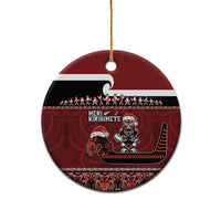 New Zealand Christmas Ceramic Ornament - Meri Kirihimete Aotearoa Warrior on Waka with Maori Art Tattoo LT03 - Polynesian Pride