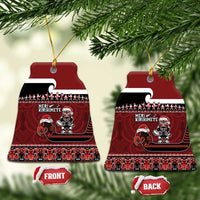 New Zealand Christmas Ceramic Ornament - Meri Kirihimete Aotearoa Warrior on Waka with Maori Art Tattoo LT03 Bell Flake Red - Polynesian Pride