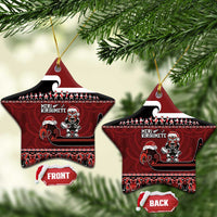 New Zealand Christmas Ceramic Ornament - Meri Kirihimete Aotearoa Warrior on Waka with Maori Art Tattoo LT03 Star Red - Polynesian Pride