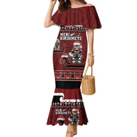 New Zealand Christmas Family Matching Mermaid Dress and Hawaiian Shirt Meri Kirihimete Aotearoa Warrior on Waka with Maori Art Tattoo