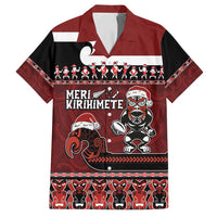 New Zealand Christmas Family Matching Off Shoulder Maxi Dress and Hawaiian Shirt Meri Kirihimete Aotearoa Warrior on Waka with Maori Art Tattoo LT03 Dad's Shirt - Short Sleeve Red - Polynesian Pride
