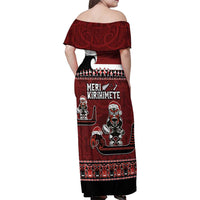 New Zealand Christmas Family Matching Off Shoulder Maxi Dress and Hawaiian Shirt Meri Kirihimete Aotearoa Warrior on Waka with Maori Art Tattoo LT03 - Polynesian Pride