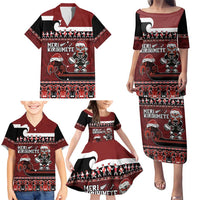 New Zealand Christmas Family Matching Puletasi and Hawaiian Shirt Meri Kirihimete Aotearoa Warrior on Waka with Maori Art Tattoo LT03 - Polynesian Pride