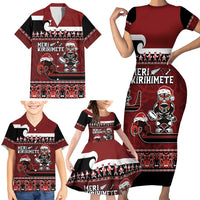 New Zealand Christmas Family Matching Short Sleeve Bodycon Dress and Hawaiian Shirt Meri Kirihimete Aotearoa Warrior on Waka with Maori Art Tattoo LT03 - Polynesian Pride