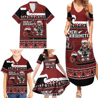 New Zealand Christmas Family Matching Summer Maxi Dress and Hawaiian Shirt Meri Kirihimete Aotearoa Warrior on Waka with Maori Art Tattoo LT03 - Polynesian Pride