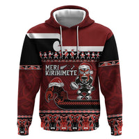 New Zealand Christmas Hoodie Meri Kirihimete Aotearoa Warrior on Waka with Maori Art Tattoo LT03 Pullover Hoodie Red - Polynesian Pride