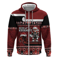 New Zealand Christmas Hoodie Meri Kirihimete Aotearoa Warrior on Waka with Maori Art Tattoo LT03 Zip Hoodie Red - Polynesian Pride