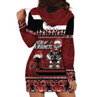 New Zealand Christmas Hoodie Dress Meri Kirihimete Aotearoa Warrior on Waka with Maori Art Tattoo LT03 - Polynesian Pride
