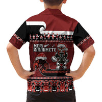 New Zealand Christmas Kid Hawaiian Shirt Meri Kirihimete Aotearoa Warrior on Waka with Maori Art Tattoo LT03 - Polynesian Pride