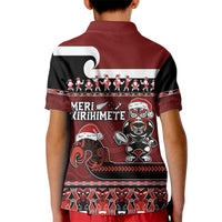 New Zealand Christmas Kid Polo Shirt Meri Kirihimete Aotearoa Warrior on Waka with Maori Art Tattoo LT03 - Polynesian Pride