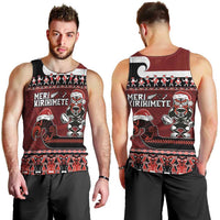 New Zealand Christmas Men Tank Top Meri Kirihimete Aotearoa Warrior on Waka with Maori Art Tattoo LT03 - Polynesian Pride