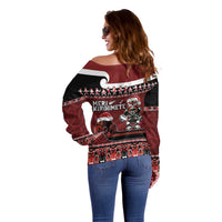New Zealand Christmas Off Shoulder Sweater Meri Kirihimete Aotearoa Warrior on Waka with Maori Art Tattoo LT03 - Polynesian Pride