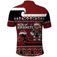 New Zealand Christmas Polo Shirt Meri Kirihimete Aotearoa Warrior on Waka with Maori Art Tattoo LT03 - Polynesian Pride