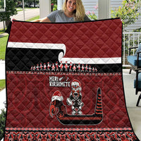 New Zealand Christmas Quilt Meri Kirihimete Aotearoa Warrior on Waka with Maori Art Tattoo LT03 Red - Polynesian Pride