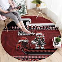 New Zealand Christmas Round Carpet Meri Kirihimete Aotearoa Warrior on Waka with Maori Art Tattoo LT03 - Polynesian Pride