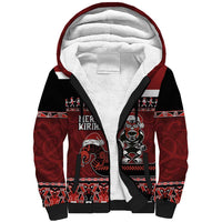 New Zealand Christmas Sherpa Hoodie Meri Kirihimete Aotearoa Warrior on Waka with Maori Art Tattoo LT03 Unisex Red - Polynesian Pride