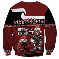 New Zealand Christmas Sweatshirt Meri Kirihimete Aotearoa Warrior on Waka with Maori Art Tattoo LT03 - Polynesian Pride