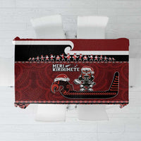 New Zealand Christmas Tablecloth Meri Kirihimete Aotearoa Warrior on Waka with Maori Art Tattoo LT03 Red - Polynesian Pride