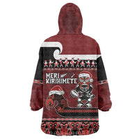 New Zealand Christmas Wearable Blanket Hoodie Meri Kirihimete Aotearoa Warrior on Waka with Maori Art Tattoo LT03 - Polynesian Pride