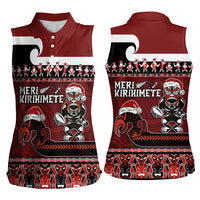 New Zealand Christmas Women Sleeveless Polo Shirt Meri Kirihimete Aotearoa Warrior on Waka with Maori Art Tattoo LT03 - Polynesian Pride